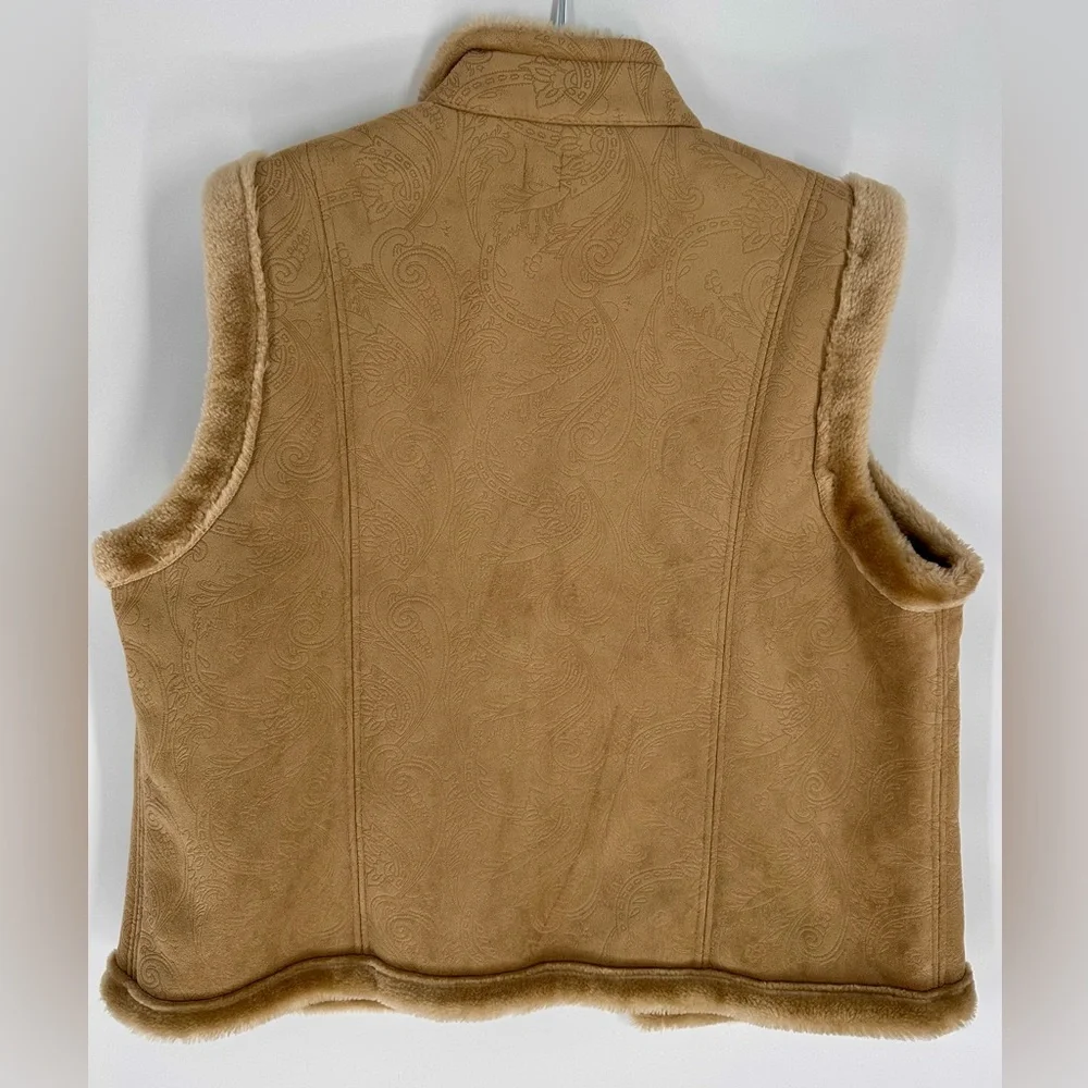 Valerie Stevens Size XL Faux Fur Lined Vest Khaki - Picture 5 of 5